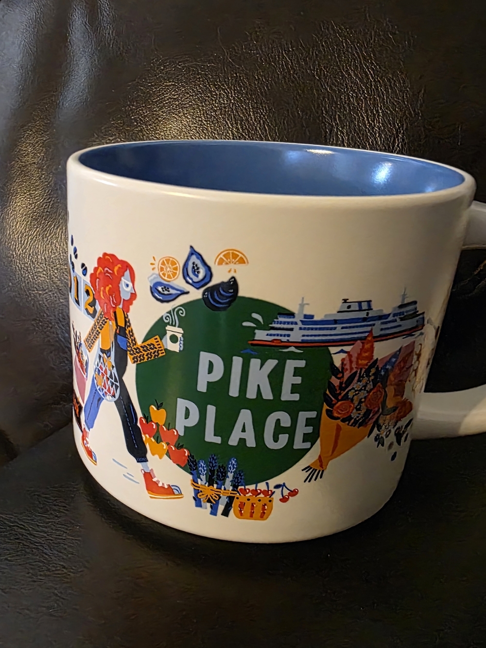 Starbucks Pike Place Mug - White Exterior with Blue Interior